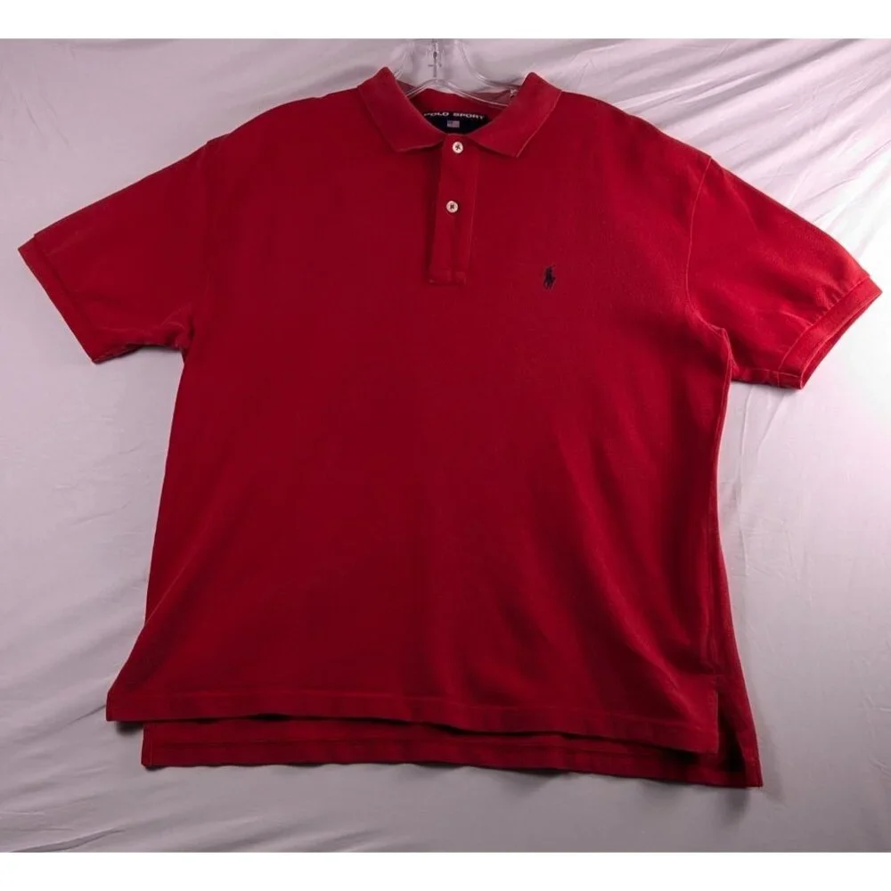 Vintage Ralph Lauren Polo Sport Mens Large Red Short‎ Sleeve Shirt Blue Pony
